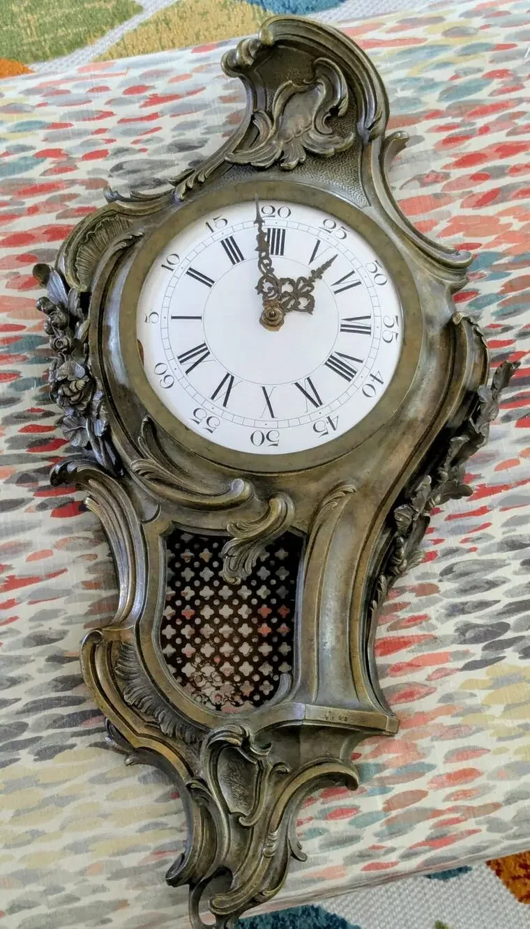 Vintage 19th Century French Rococo Cartel Clock Sign Caffieri Bronze Wall Clock